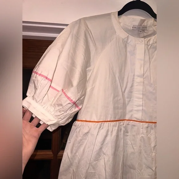 EUC Revolve English Factory Size XS Oversized White Midi Dress w Multicolor Trim - Picture 3 of 13